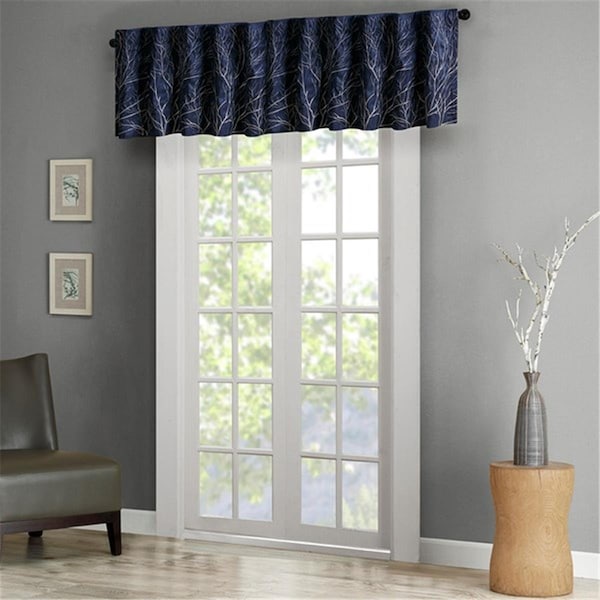 Madison Park 50 x 18 in. Andora Faux Silk Embroidered Window Valance - Navy MP41-4572 - main